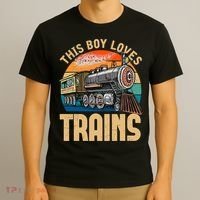 Vintage This Boy Loves Trains Train Railroad Lover T-Shirt thumb 3
