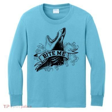 Vintage Tattoo Bite Me Shark Kids Long Sleeve Shirt