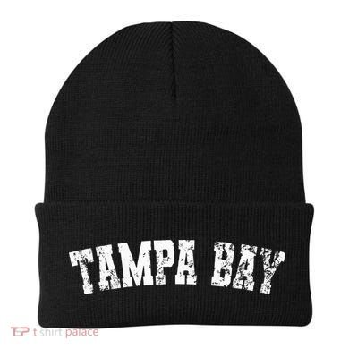 Vintage Tampa Bay Florida Distressed Bold White Text Apparel Beanie