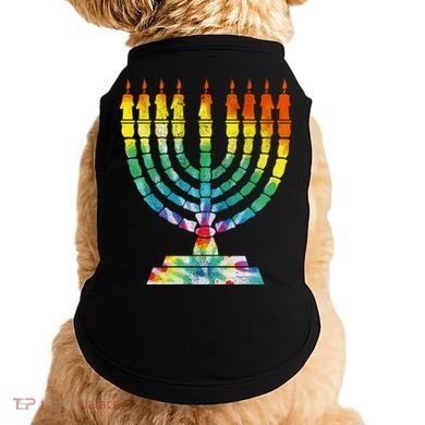 Vintage Tie Dye Hanukkah Menorah Long Sleeve Doggie Tank