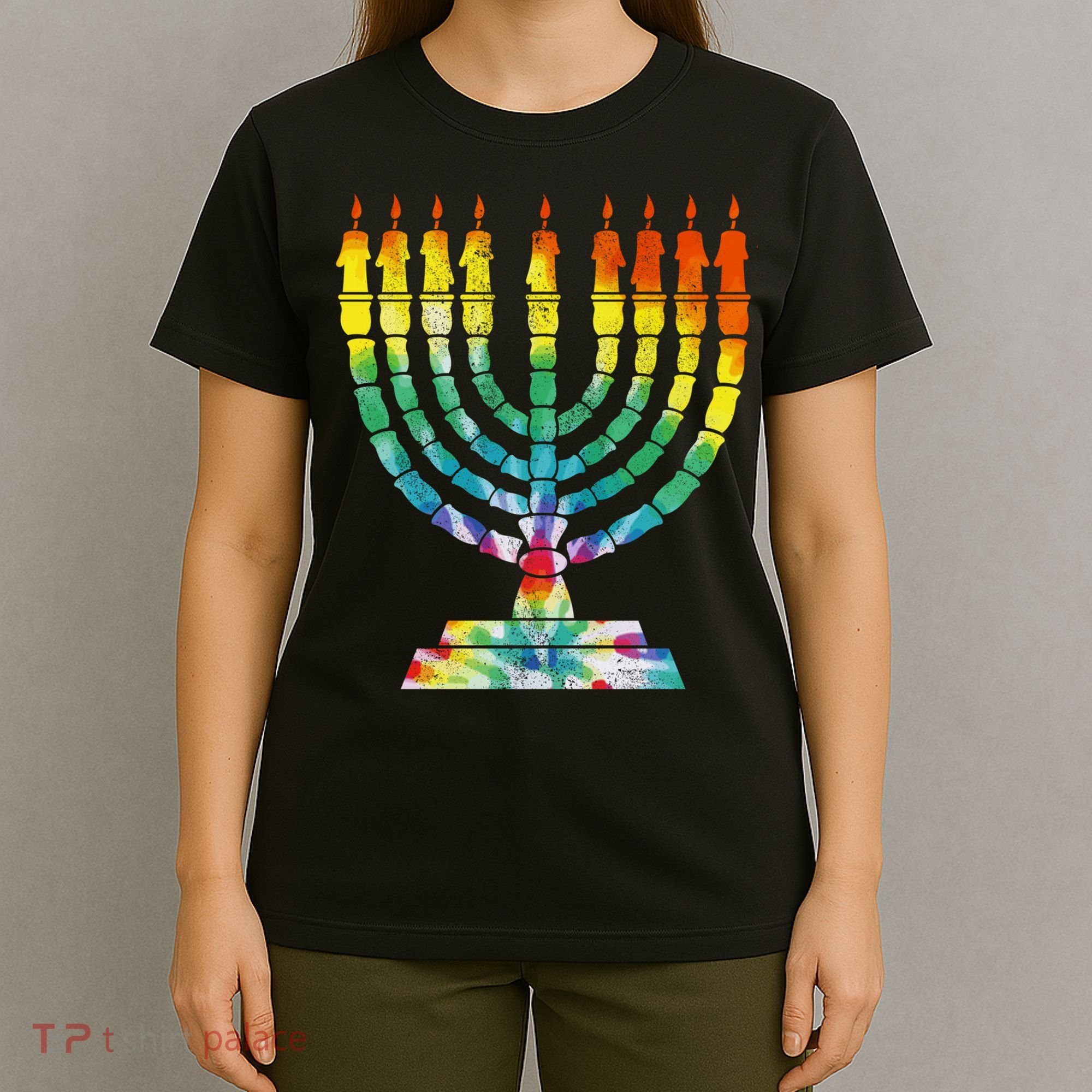 Vintage Tie Dye Hanukkah Menorah Long Sleeve T-Shirt