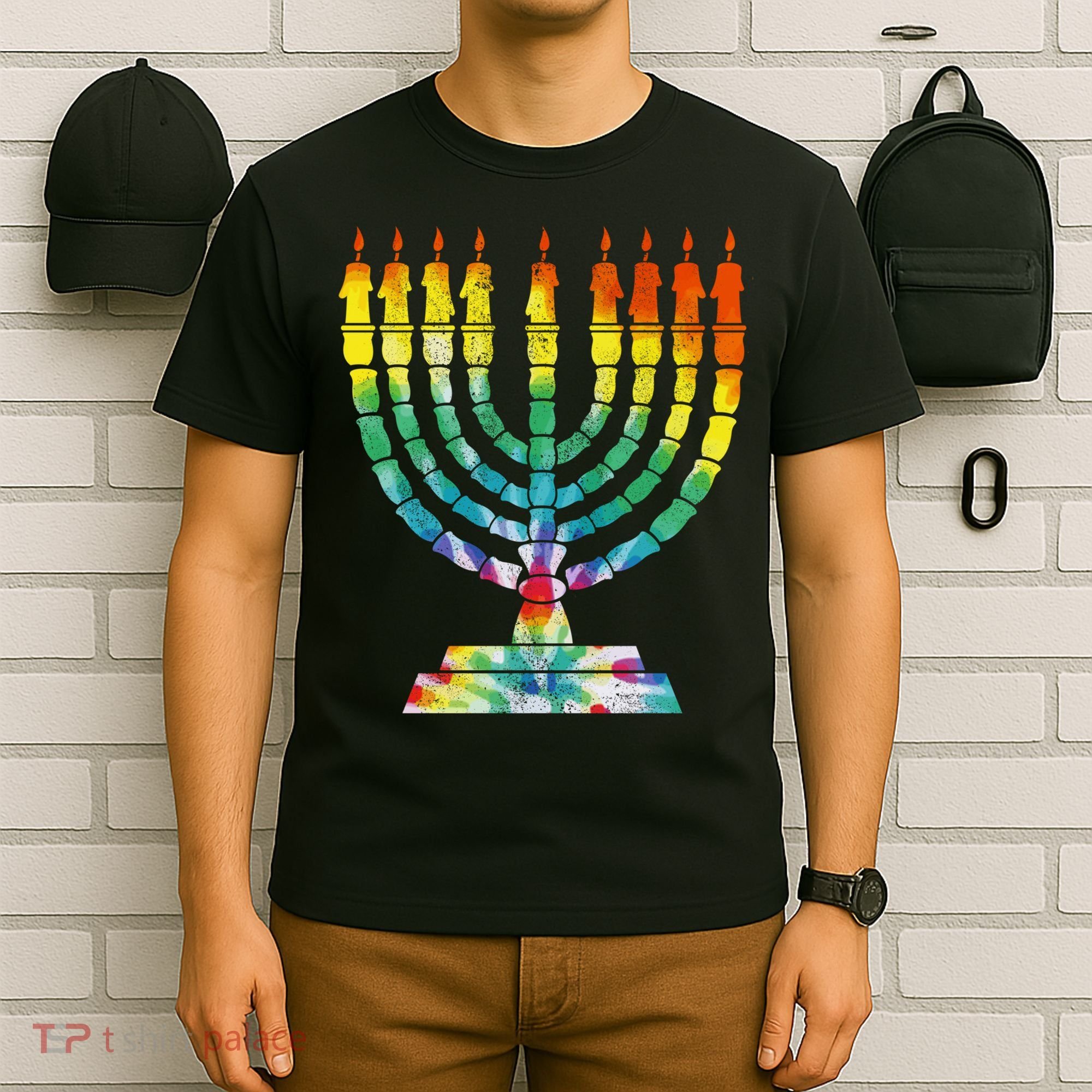 Vintage Tie Dye Hanukkah Menorah Long Sleeve T-Shirt