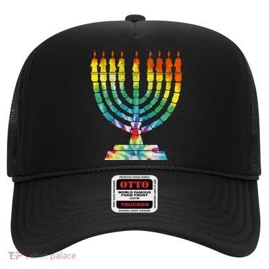 Vintage Tie Dye Hanukkah Menorah Long Sleeve Hat