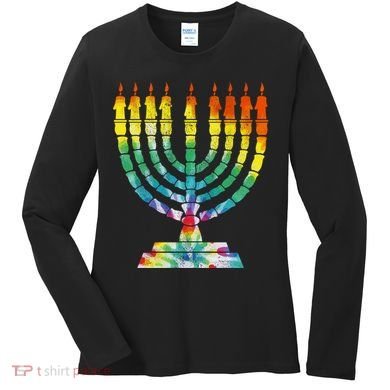 Vintage Tie Dye Hanukkah Menorah Long Sleeve Women's Long Sleeve Shirt