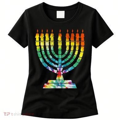 Vintage Tie Dye Hanukkah Menorah Long Sleeve Women's T-Shirt