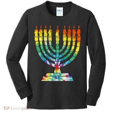 Vintage Tie Dye Hanukkah Menorah Long Sleeve Kids Long Sleeve Shirt