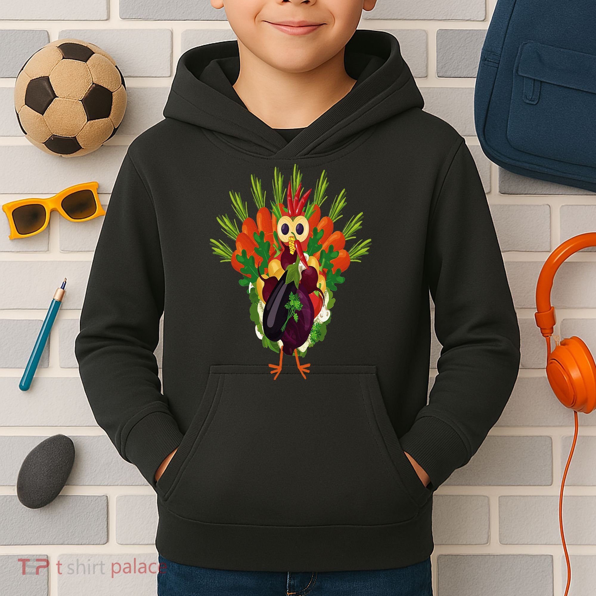 Vegan Thanksgiving Funny Vegetable Meatless Turkey Kids Hoodie