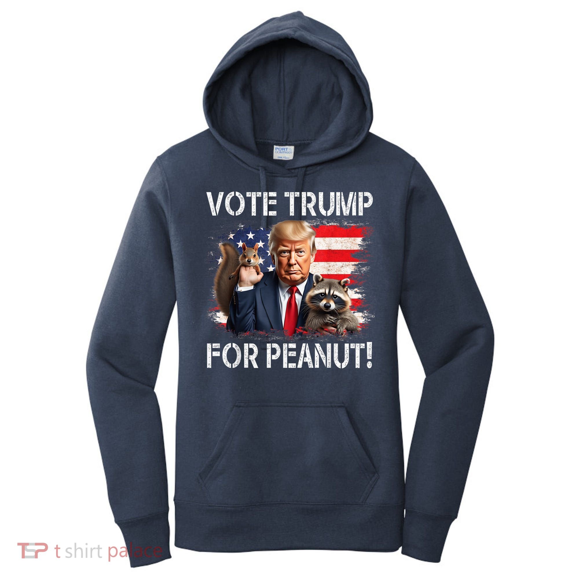 Vote Trump For Peanut The Squirrel Usa Grunged Flag Women's Hoodie