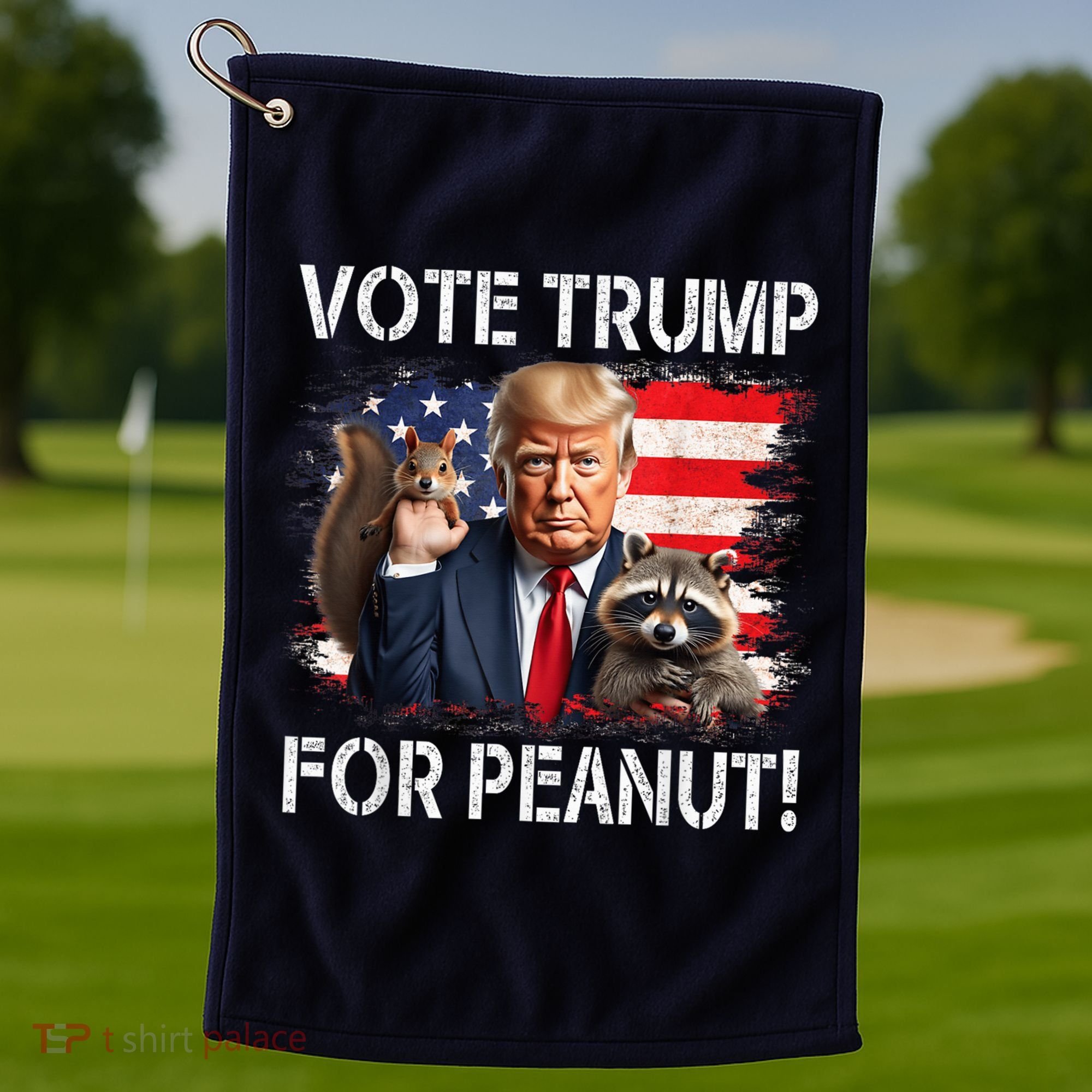 Vote Trump For Peanut The Squirrel Usa Grunged Flag Golf Towel