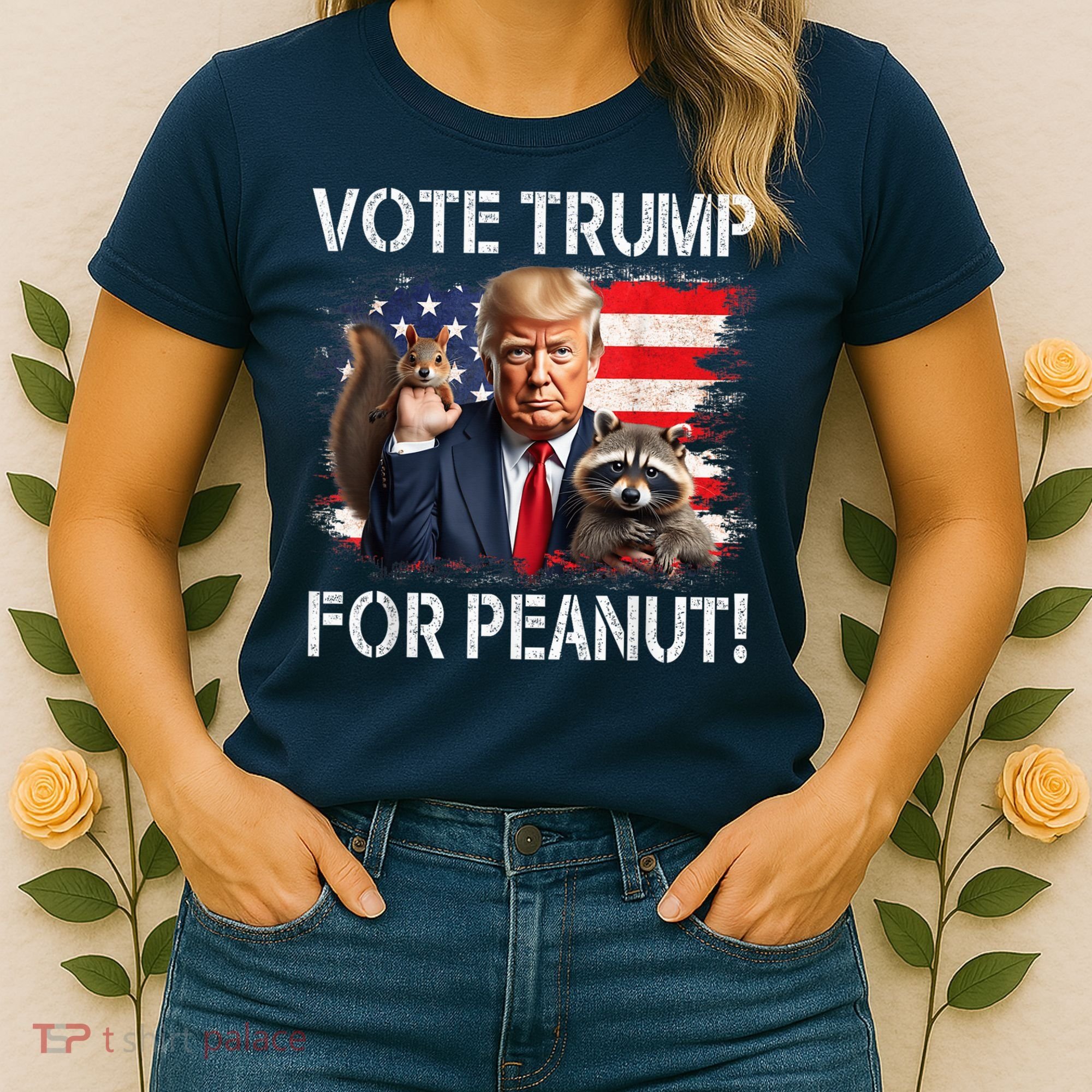 Vote Trump For Peanut The Squirrel Usa Grunged Flag Women's T-Shirt