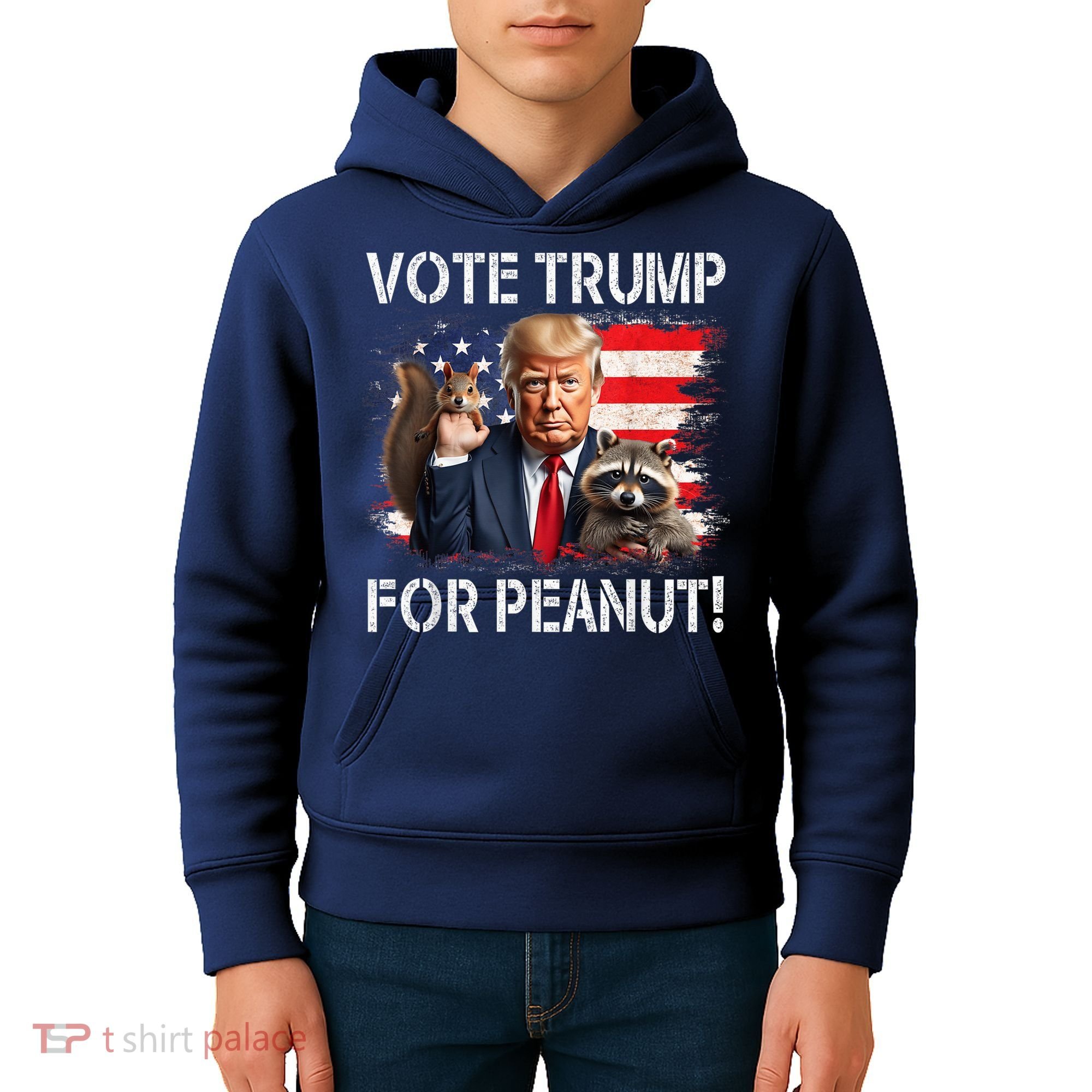 Vote Trump For Peanut The Squirrel Usa Grunged Flag Kids Hoodie