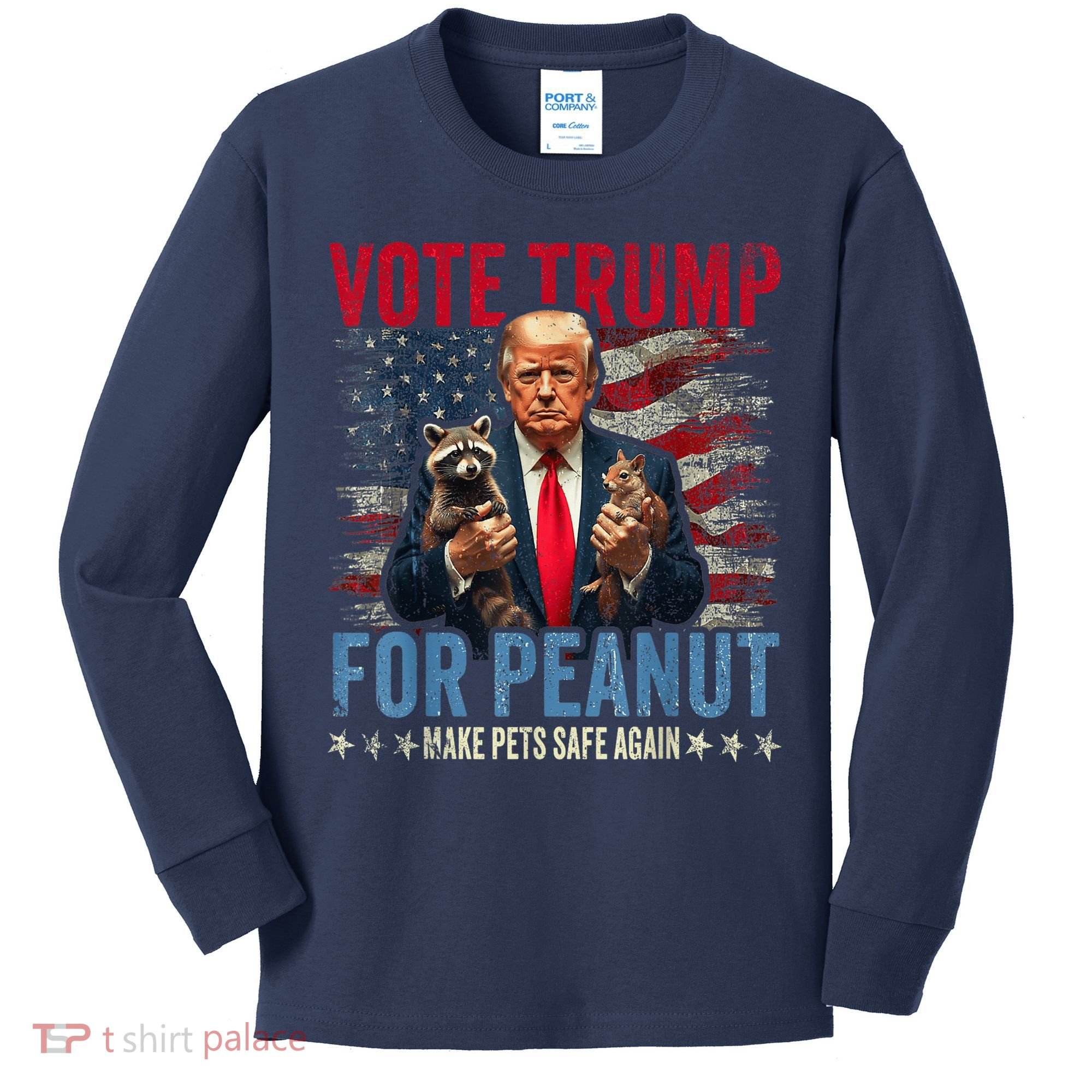 Vote Trump For Peanut The Squirrel Make Pets Safe Again Us President Kids Long Sleeve Shirt