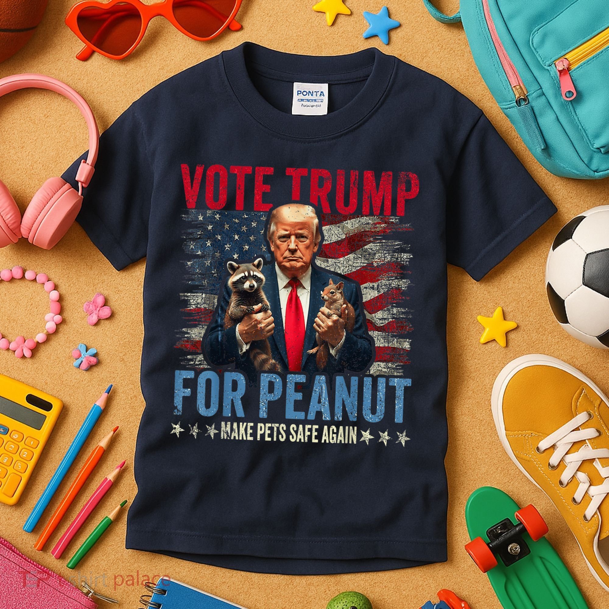 Vote Trump For Peanut The Squirrel Make Pets Safe Again Us President Kids T-Shirt