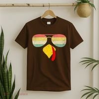 Vintage Turkey Face Thanksgiving With Sunglasses Boys Girls T-Shirt thumb 2