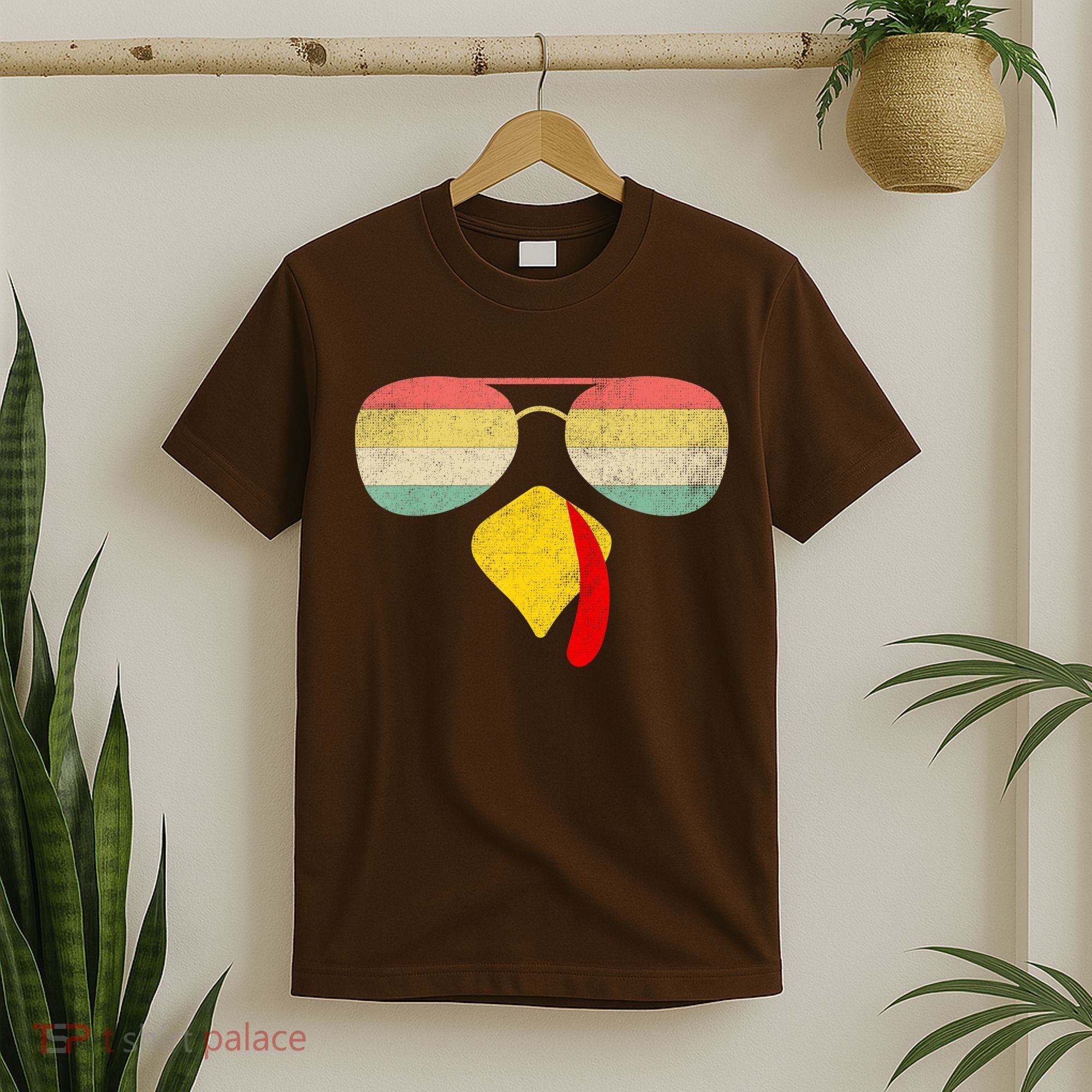 Vintage Turkey Face Thanksgiving With Sunglasses Boys Girls T-Shirt