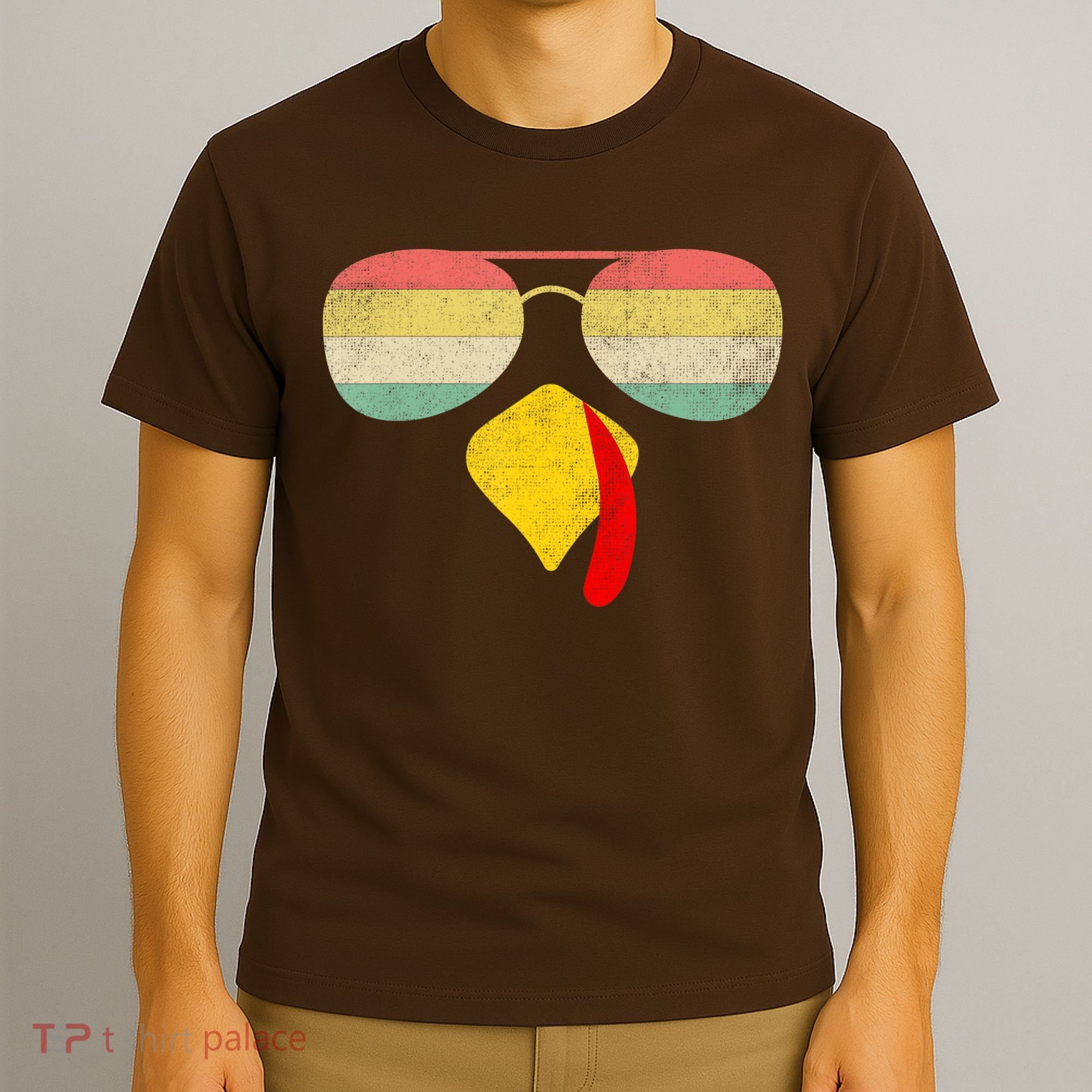 Vintage Turkey Face Thanksgiving With Sunglasses Boys Girls T-Shirt