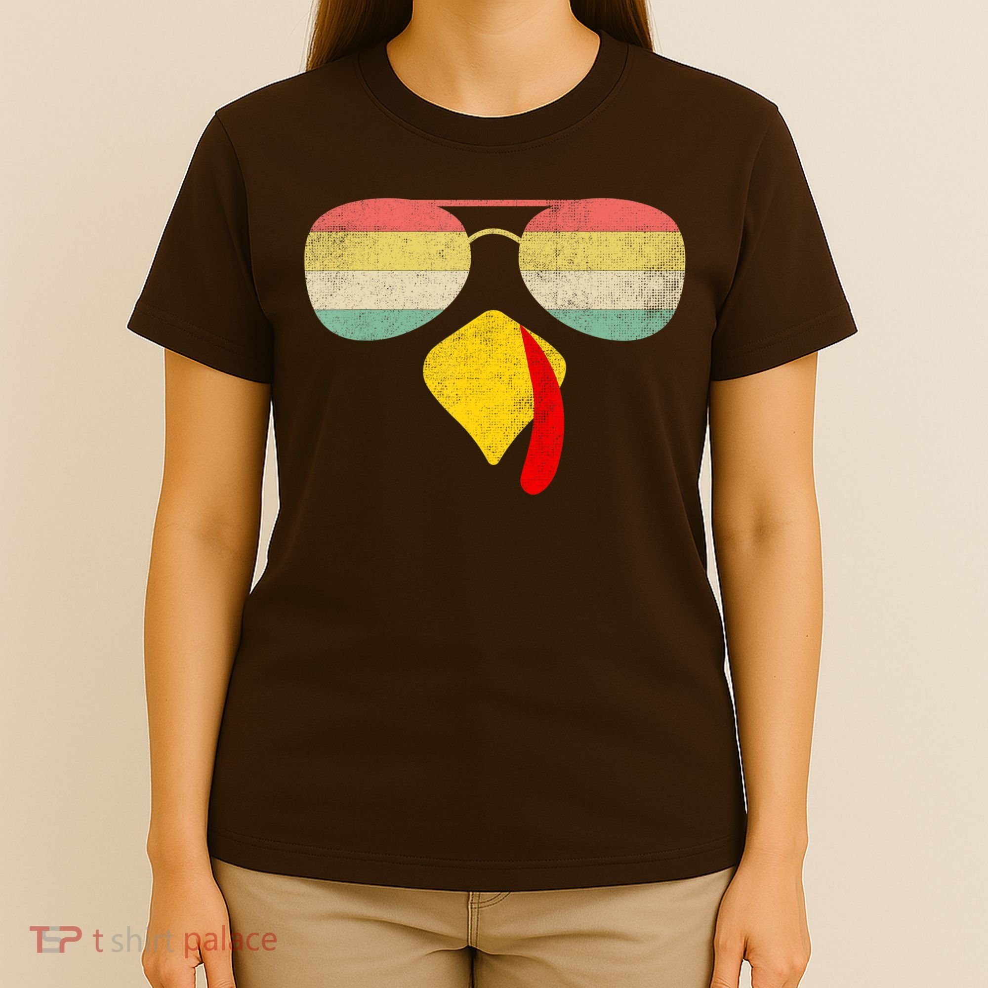 Vintage Turkey Face Thanksgiving With Sunglasses Boys Girls T-Shirt