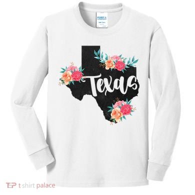 Vintage Texas Home State Map Pride Flowers Retro Rodeo Kids Long Sleeve Shirt