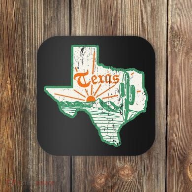 Vintage Texas Home State Map Pride Cactus Texan Retro Rodeo Coaster