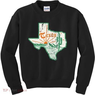 Vintage Texas Home State Map Pride Cactus Texan Retro Rodeo Kids Sweatshirt
