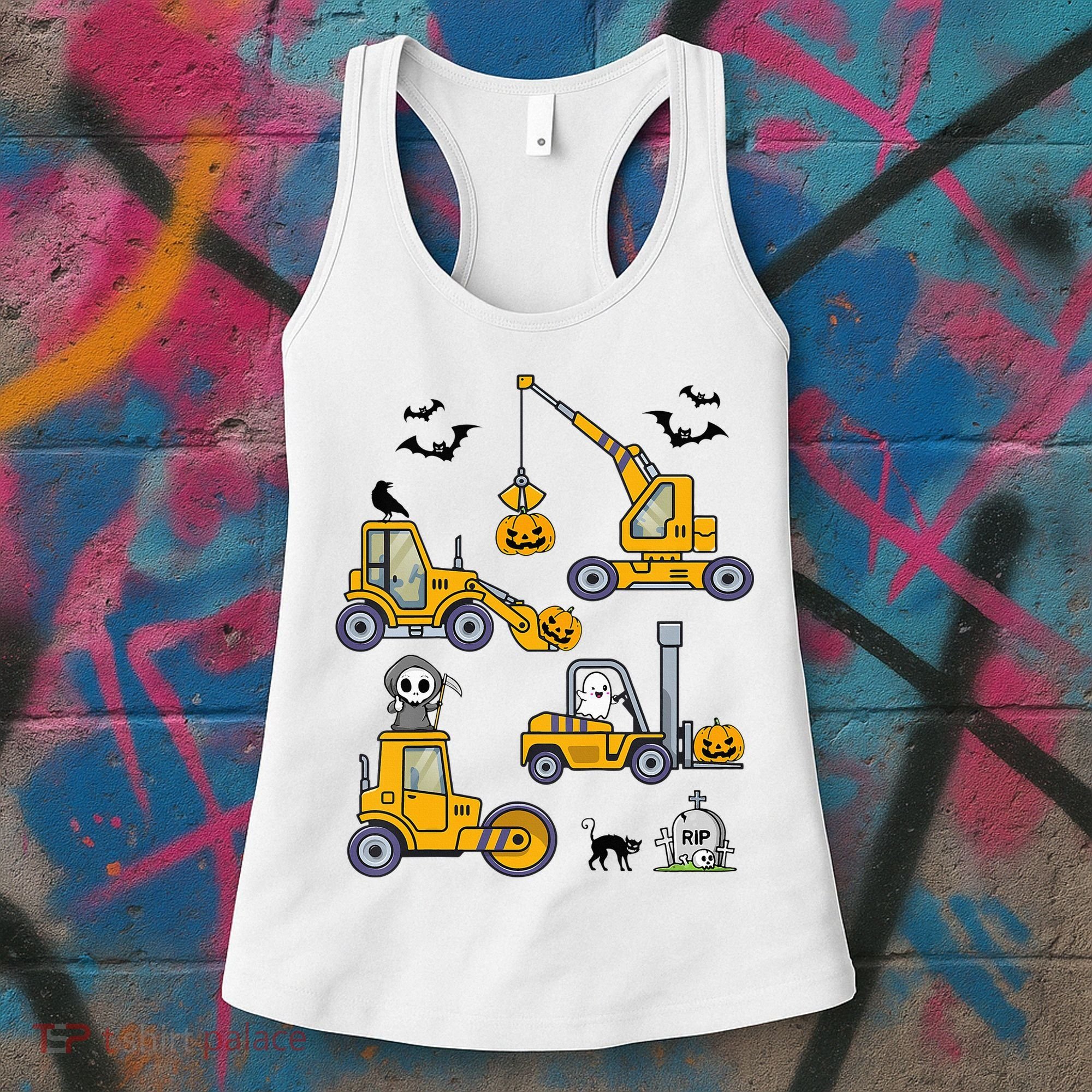 Vehicles Truck Halloween Construction Pumpkin Women's Tank Top