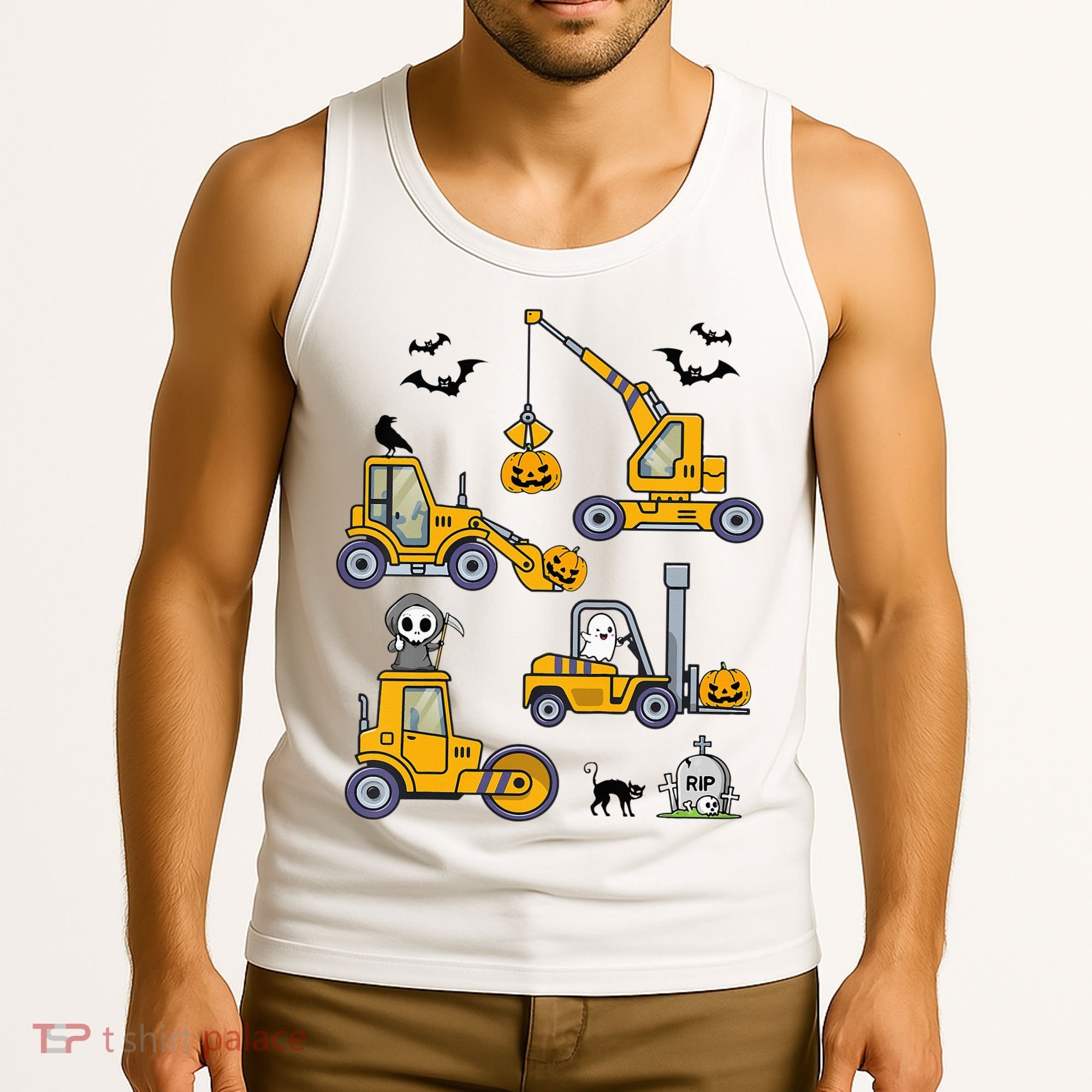 Vehicles Truck Halloween Construction Pumpkin Tank Top