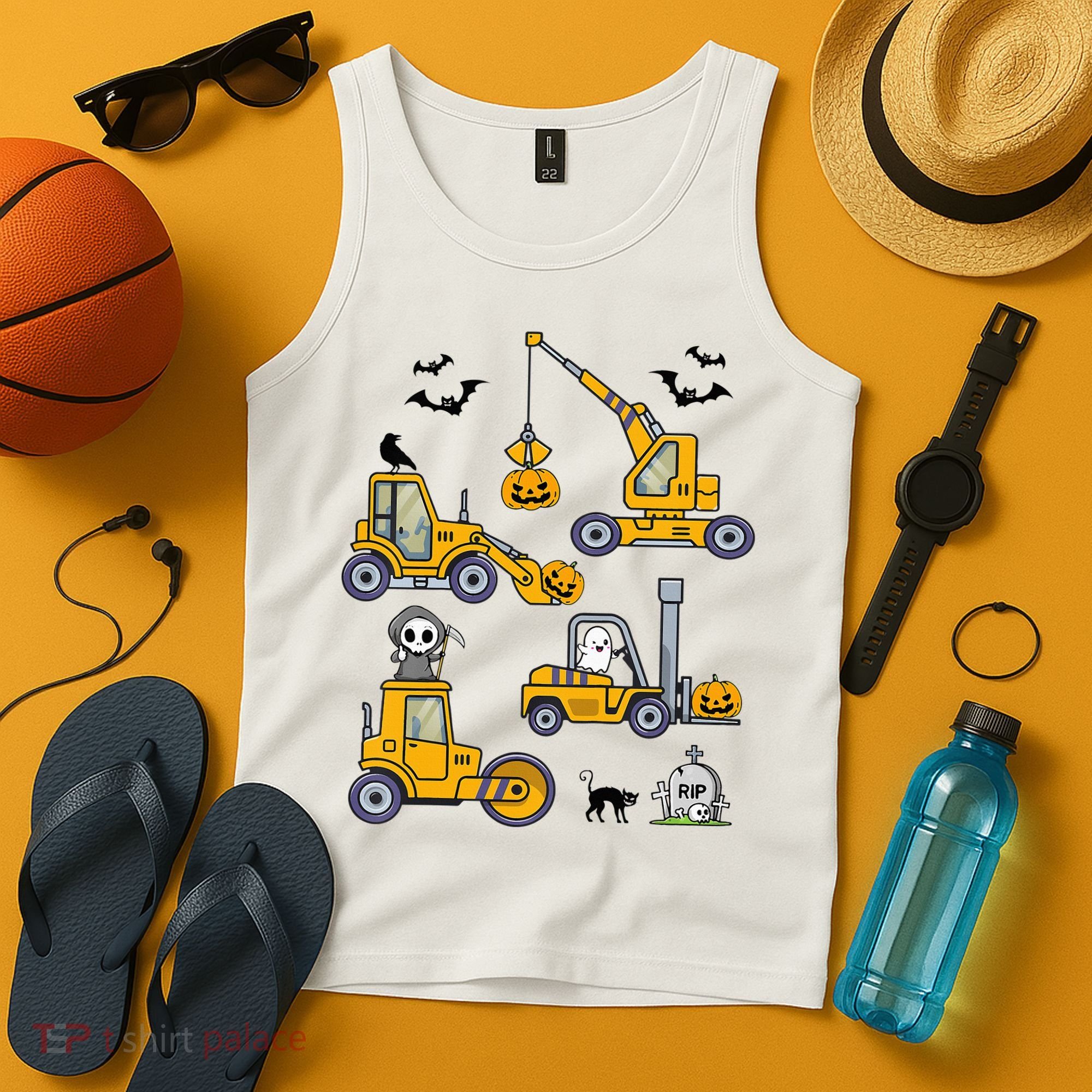 Vehicles Truck Halloween Construction Pumpkin Tank Top