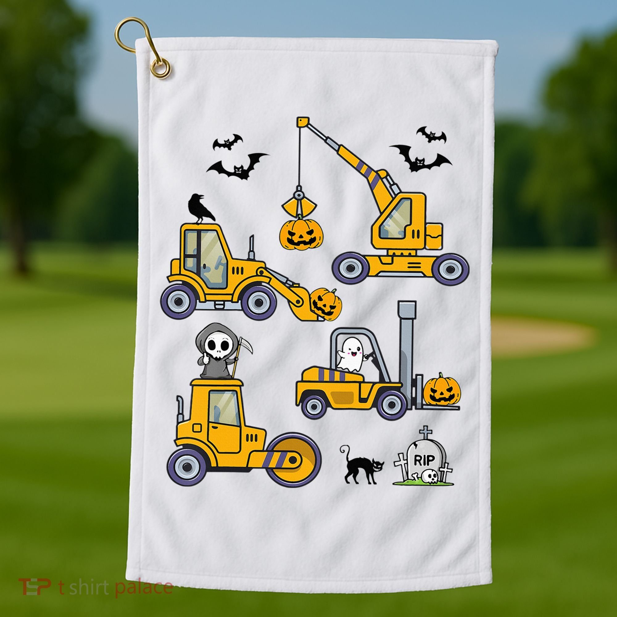 Vehicles Truck Halloween Construction Pumpkin Golf Towel