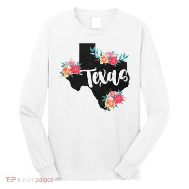 Vintage Texas Home State Map Pride Flowers Retro Rodeo Long Sleeve Shirt