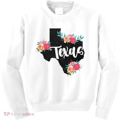 Vintage Texas Home State Map Pride Flowers Retro Rodeo Kids Sweatshirt