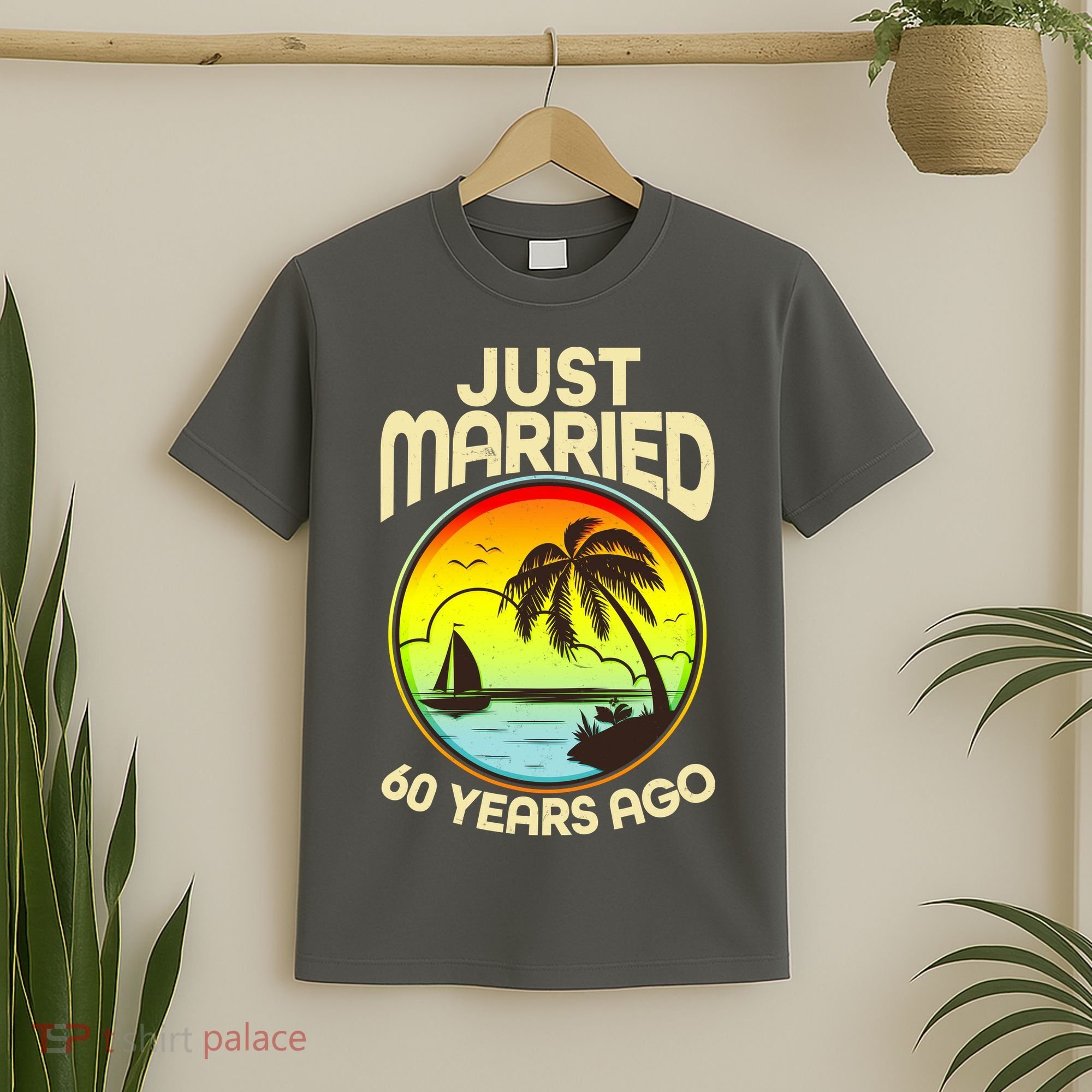 Vintage Tropical Just Married 60 Years Ago Anniversary T-Shirt