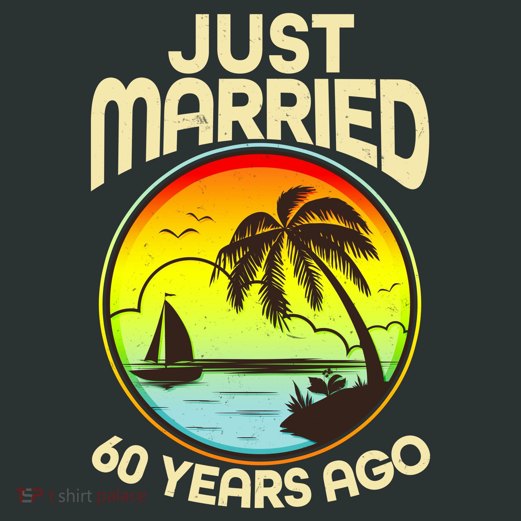 Vintage Tropical Just Married 60 Years Ago Anniversary T-Shirt