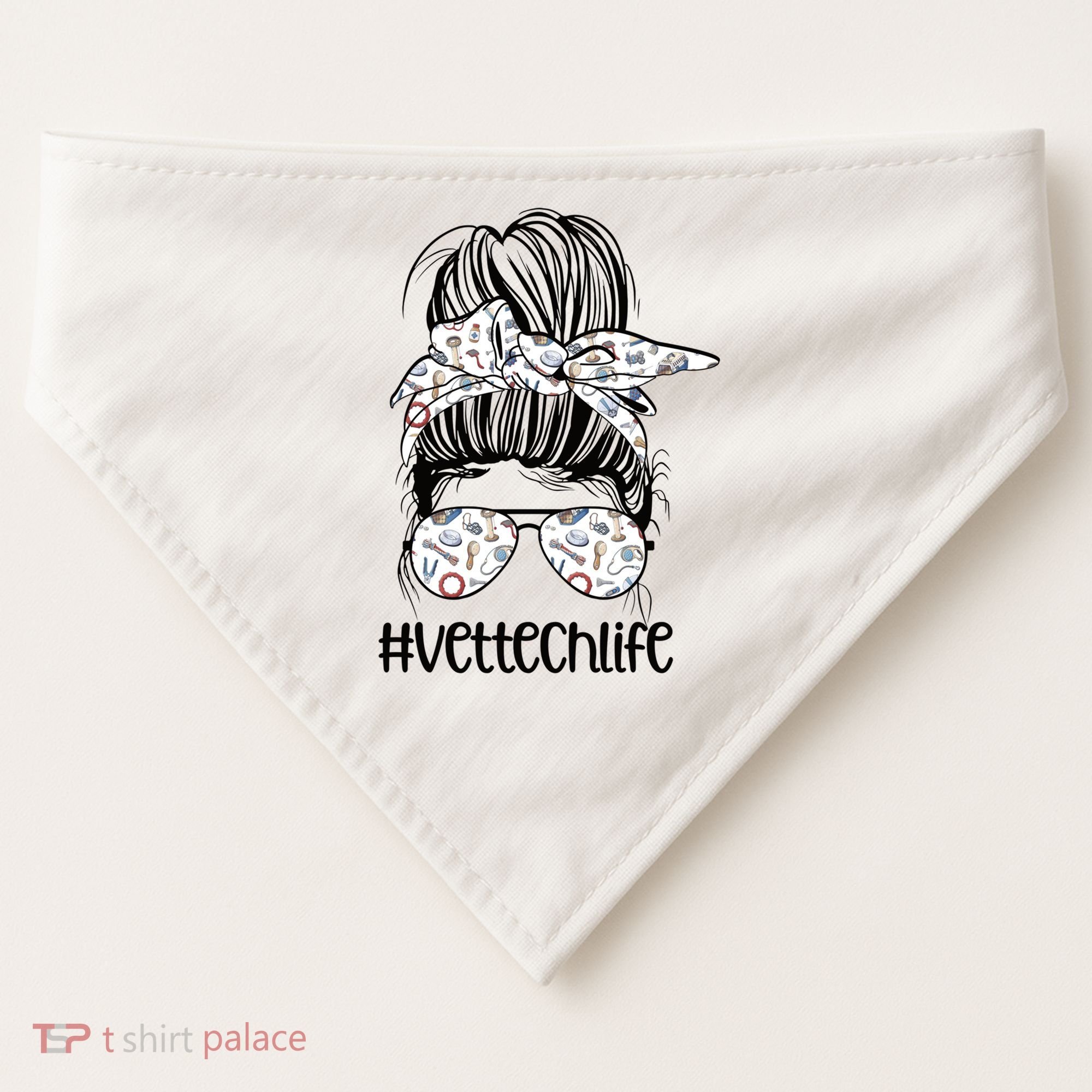 Vet Tech Life Messy Bun Veterinarian Vet Technician Gift USA-Made Doggie Bandana