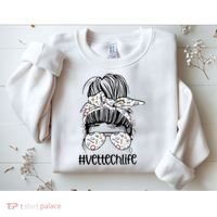 Vet Tech Life Messy Bun Veterinarian Vet Technician Gift Sweatshirt thumb 2
