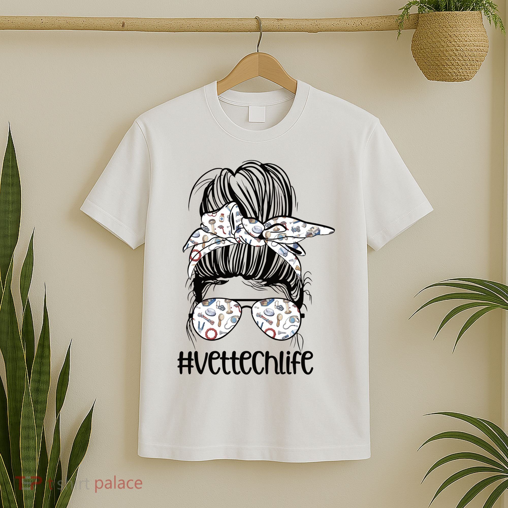 Vet Tech Life Messy Bun Veterinarian Vet Technician Gift T-Shirt