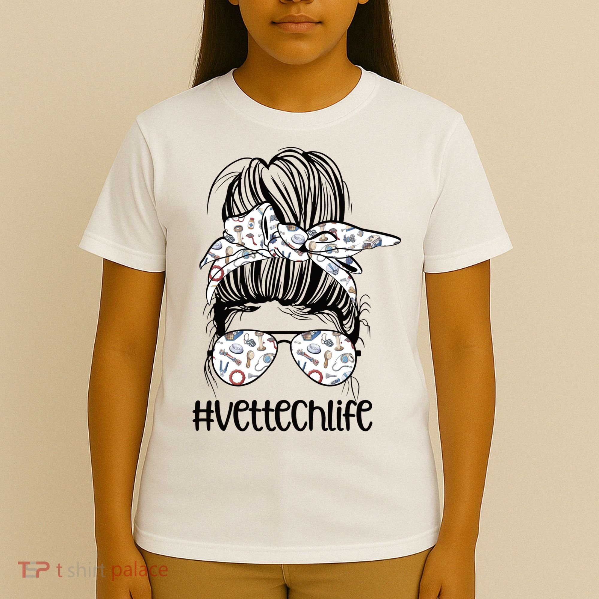 Vet Tech Life Messy Bun Veterinarian Vet Technician Gift T-Shirt