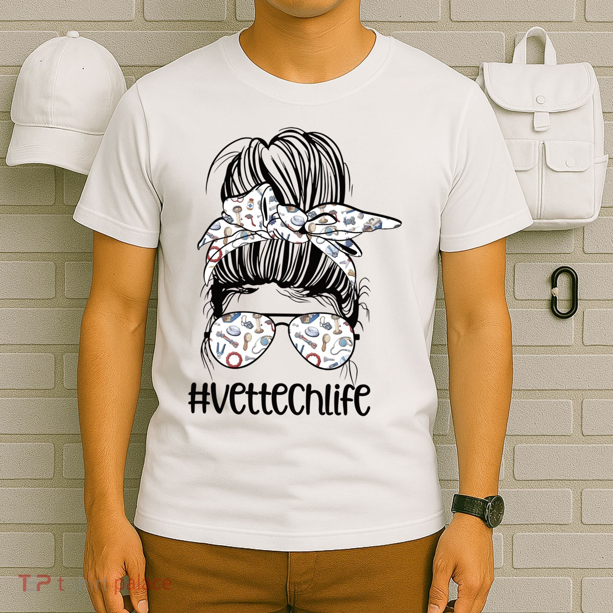 Vet Tech Life Messy Bun Veterinarian Vet Technician Gift T-Shirt