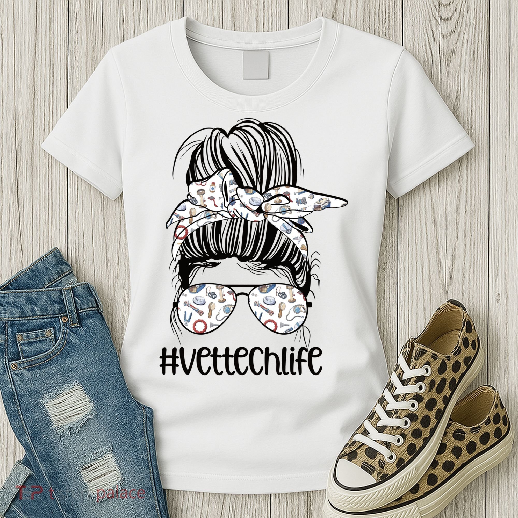 Vet Tech Life Messy Bun Veterinarian Vet Technician Gift Women's T-Shirt