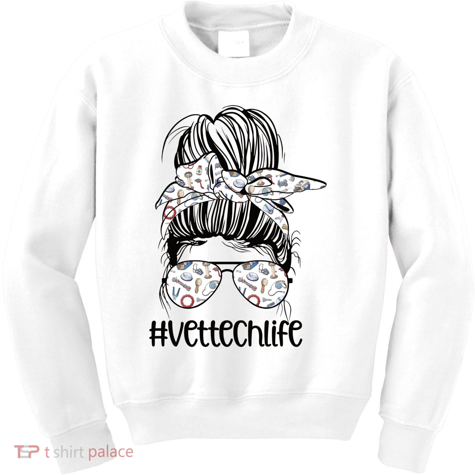 Vet Tech Life Messy Bun Veterinarian Vet Technician Gift Kids Sweatshirt
