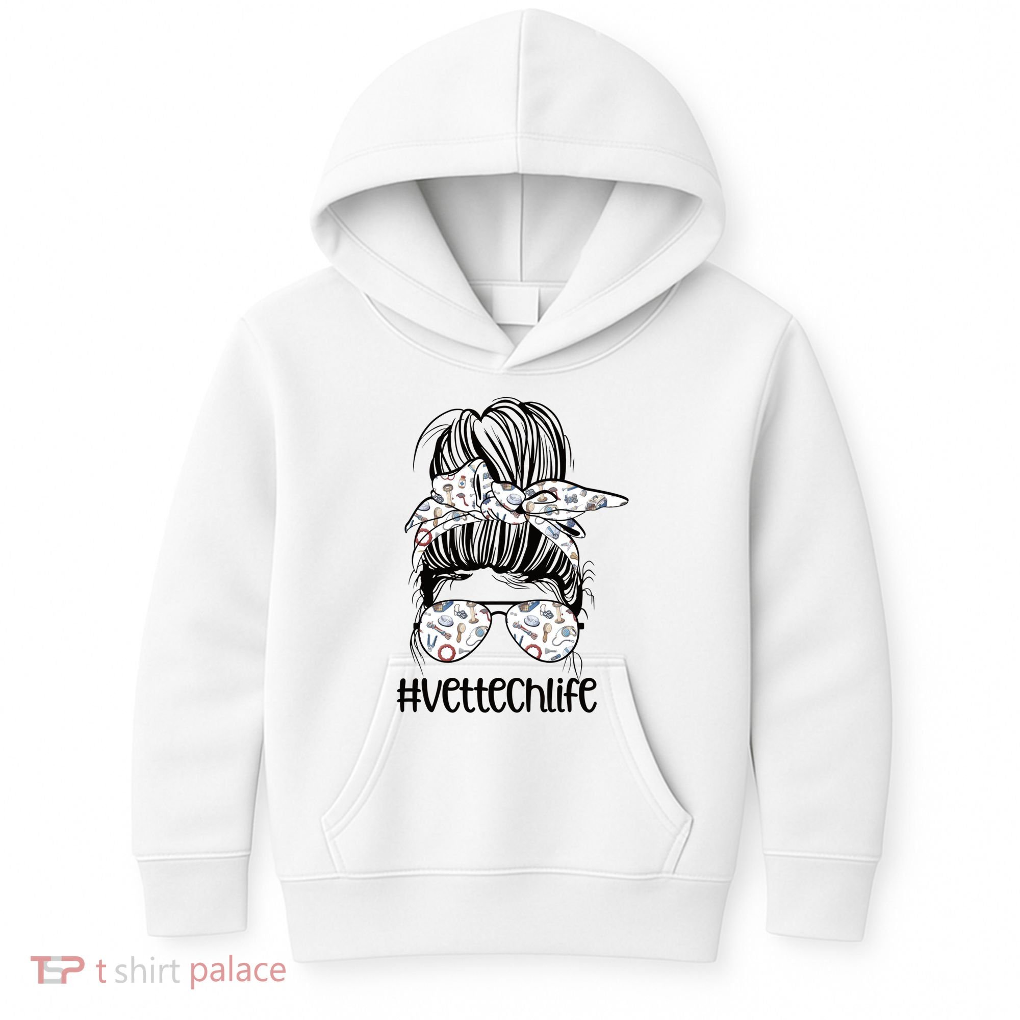 Vet Tech Life Messy Bun Veterinarian Vet Technician Gift Kids Hoodie