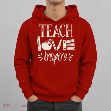 Vintage Teach Love Inspire Red For Ed Teacher Gift Supporter Hoodie