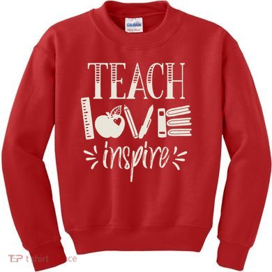 Vintage Teach Love Inspire Red For Ed Teacher Gift Supporter Kids Sweatshirt