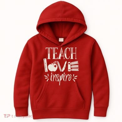 Vintage Teach Love Inspire Red For Ed Teacher Gift Supporter Kids Hoodie