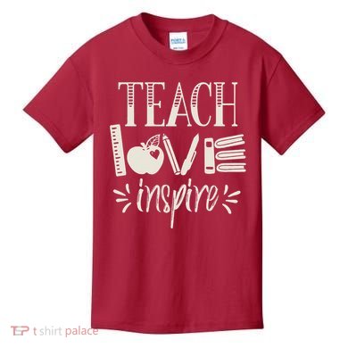 Vintage Teach Love Inspire Red For Ed Teacher Gift Supporter Kids T-Shirt