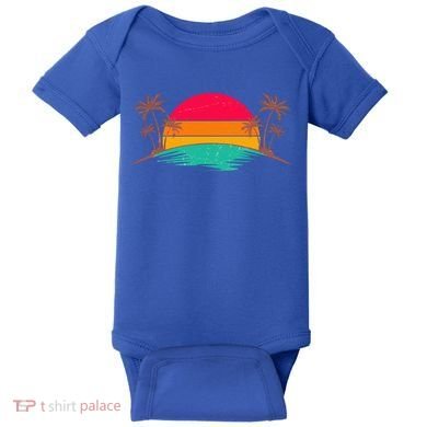 Vintage Tropical Palm Trees Sunset Sunrise Baby Bodysuit