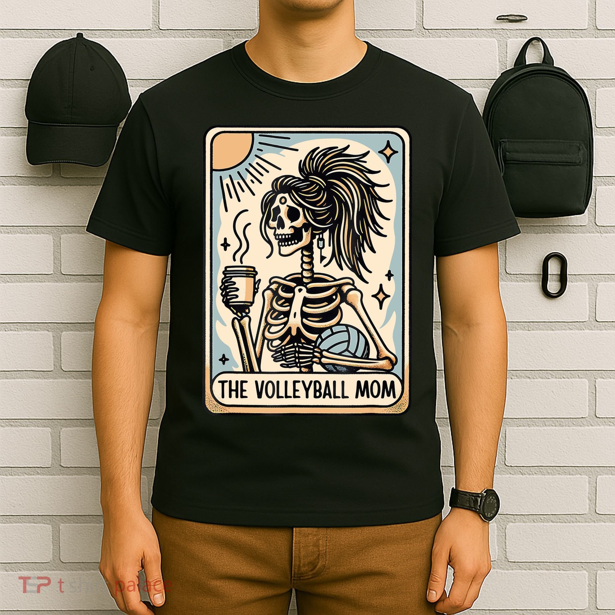 Vintage The Volleyball Mom Tarot Card Skeleton Mothers Day  T-Shirt