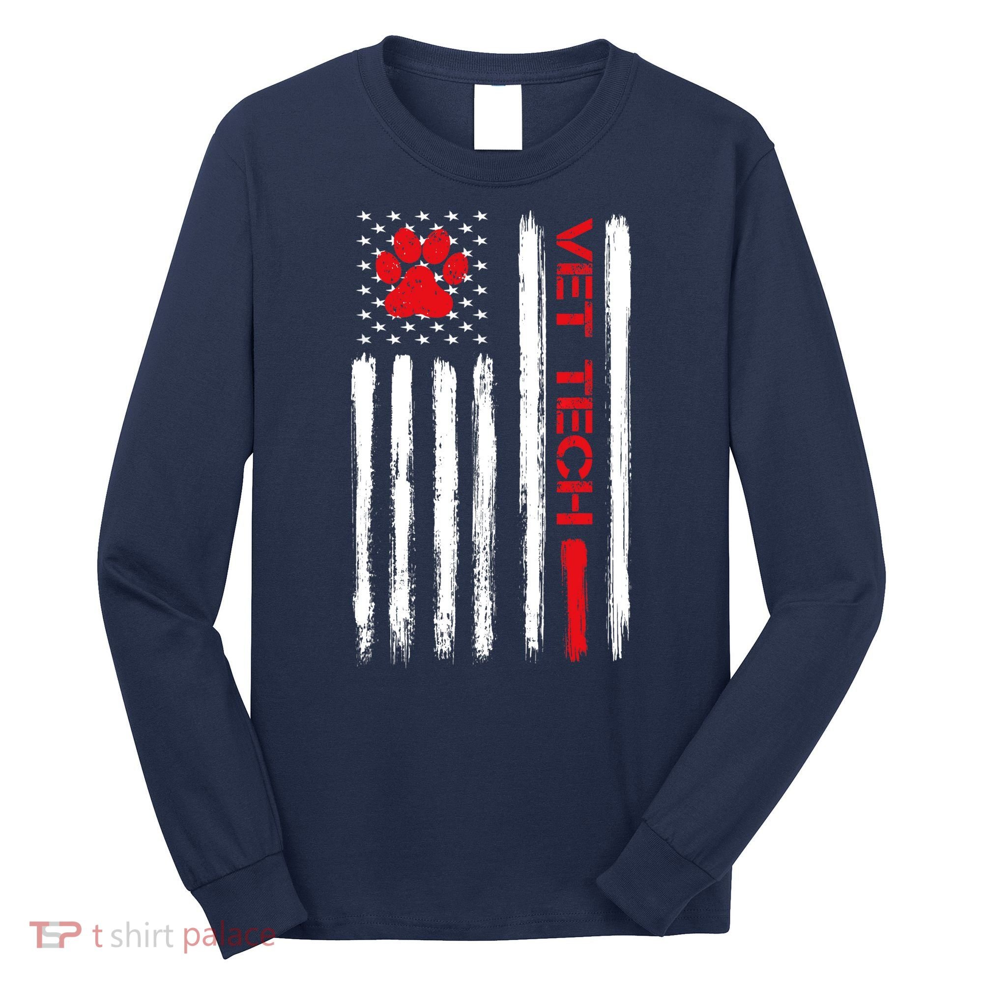 Vet Tech Veterinary Technician American Flag Paw Print Gift Long Sleeve Shirt