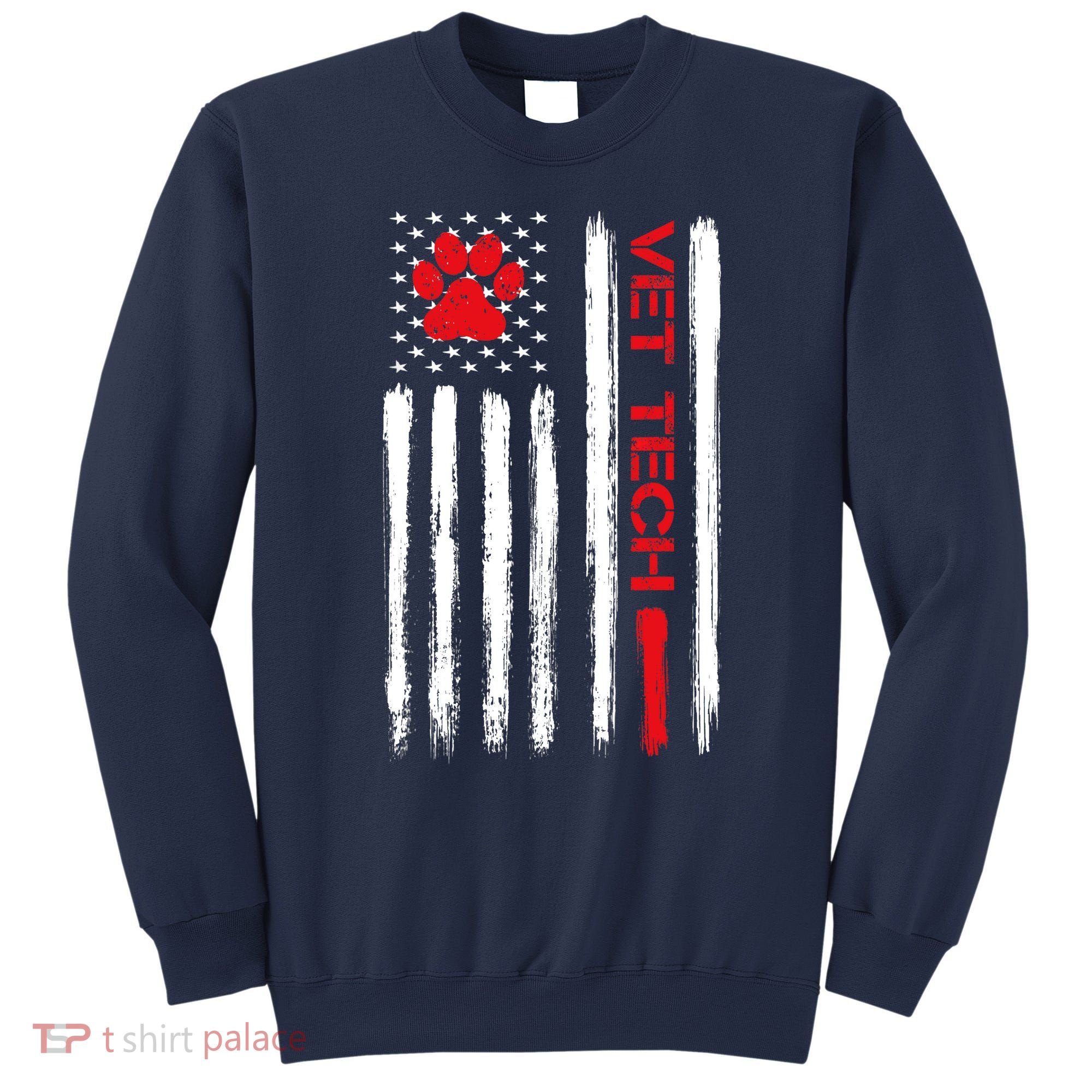 Vet Tech Veterinary Technician American Flag Paw Print Gift Sweatshirt