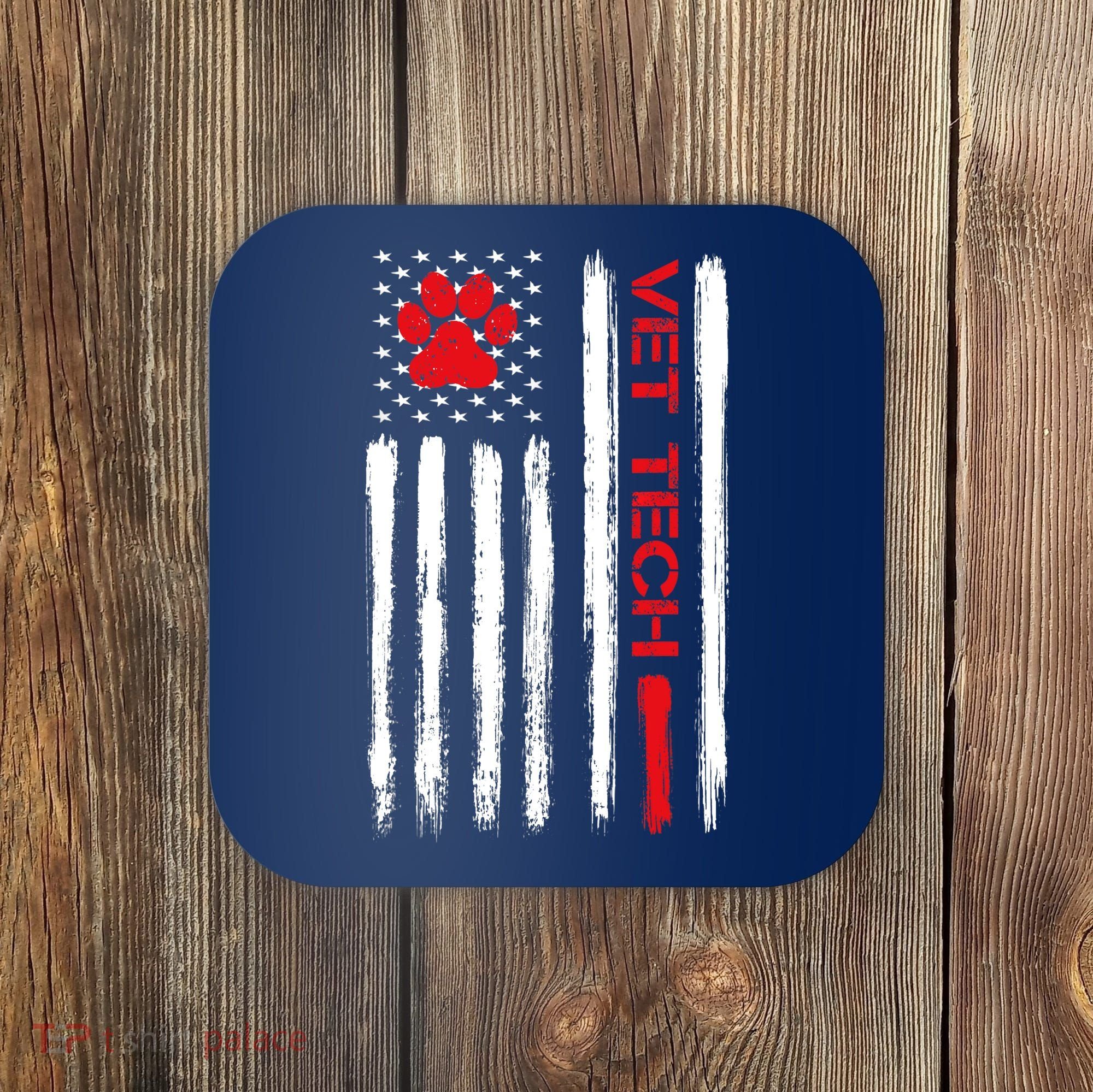 Vet Tech Veterinary Technician American Flag Paw Print Gift Coaster