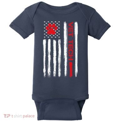 Vet Tech Veterinary Technician American Flag Paw Print Gift Baby Bodysuit